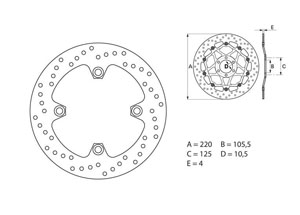 Disque de frein arrière Brembo Serie ORO rond fixe Honda CBR 125 R